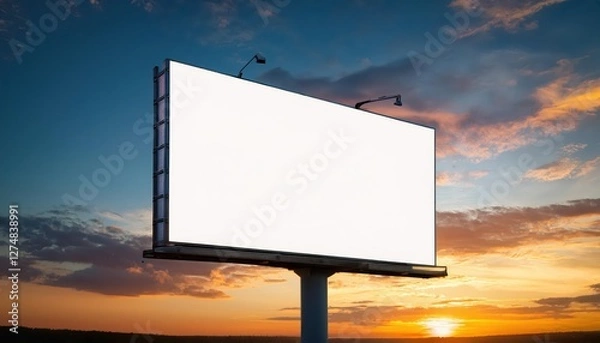 Obraz Empty Outdoor Advertising Billboard against a Sunset Evening Sky Design Template at. Inspiring Abstract Composition of Minimalist Artistry, Emphasizing Vibrant Color Play and Serene Mood.