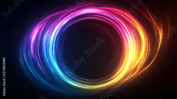 Fototapeta Luminous, vibrant, circular ring with multiple colors and a subtle halo effect. Magnetic Light Resonance. Illustration