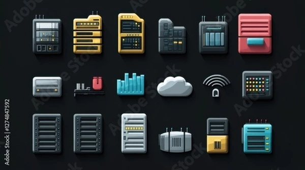Fototapeta Modern Server Icons Set for Data Storage and Management Concepts