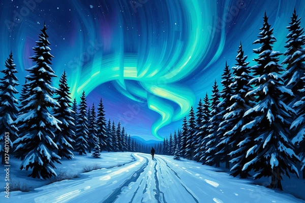 Fototapeta Experience enchanting spectacle of Aurora Borealis as it paints night sky with a breathtaking palette of celestial colors, bewitching lights that dance with ethereal grace, and an otherworldly ambianc