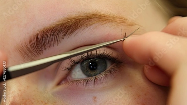 Fototapeta A spoolie and small scissors working together to create a polished eyebrow look