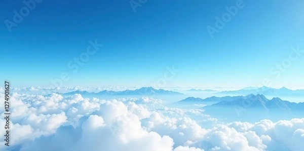 Fototapeta Blue sky with high altitude stratus cloud layer and distant mountains, landscape, grand, natural light