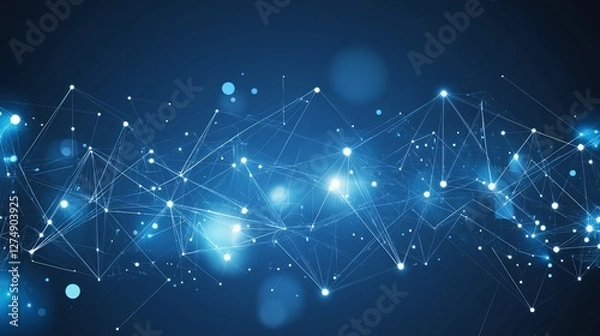 Fototapeta Digital network connection, glowing nodes, dark background, website header