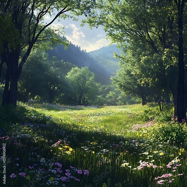 Obraz Spring Appalachian meadow blooming wildflowers lush greenery peaceful American nature