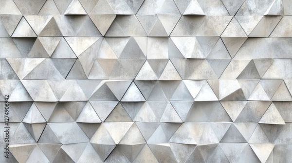 Fototapeta Textured wall featuring a geometric pattern of three-dimensional triangular shapes.