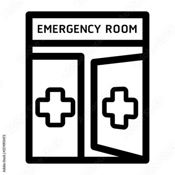 Obraz icon depicting an emergency room entrance with open doors and medical crosses.