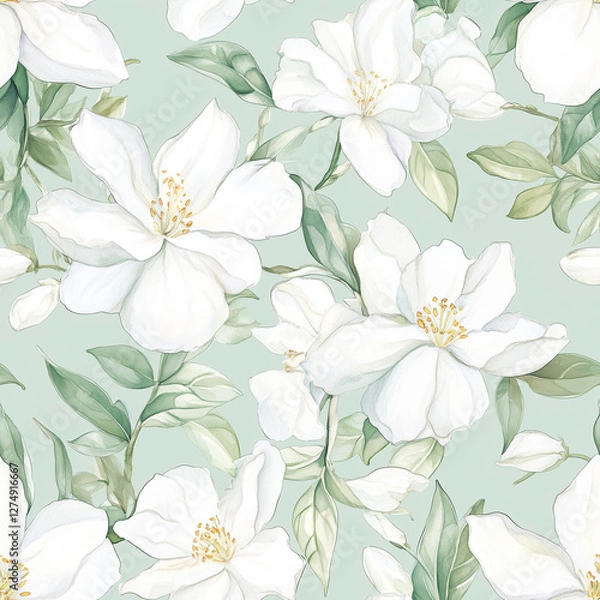 Fototapeta Fragrant white jasmine flowers floral design for a refreshing, soothing atmosphere