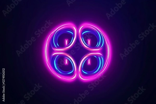 Fototapeta Abstract Neon Circular Design with Four Interlocking Glowing Segments