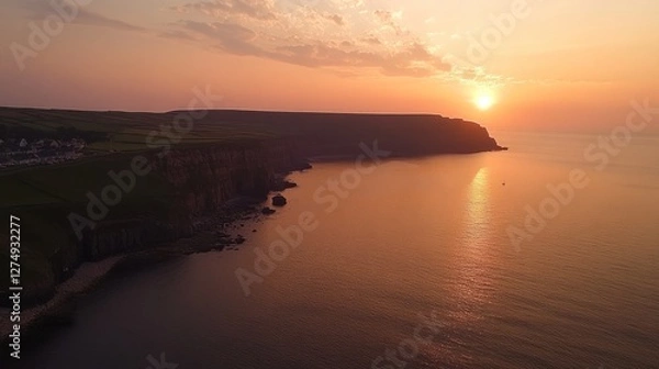 Fototapeta Coastal Cliffs Sunset Overlooking Serene Ocean Waters