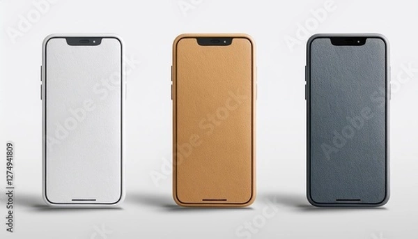 Fototapeta Isolated Clay Mobile Phone Mockup on White Background Modern Artistry Meets Minimalist Elegance in a Vivid, Captivating Scene