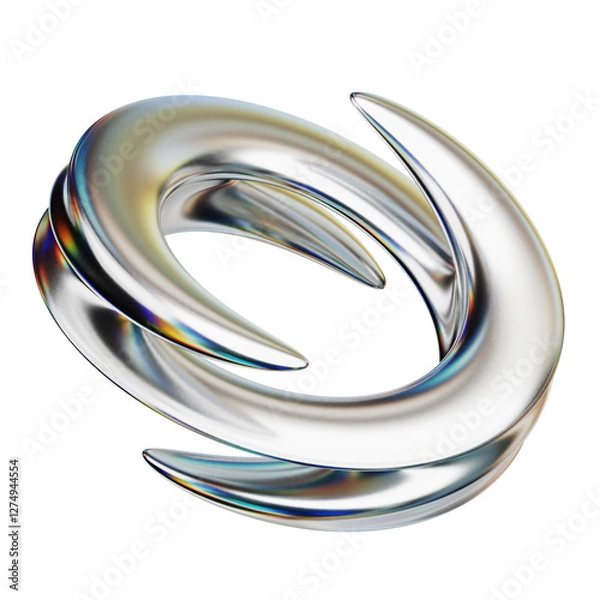 Fototapeta chrome abstract shape 3d icon isolated on the transparent background