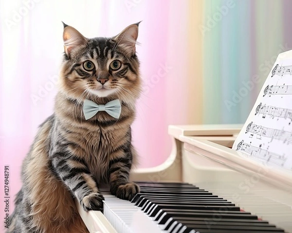 Obraz Cat as a pianist a graceful Bengal sitting at a grand A graceful Bengal cat as a pianist sitting at a grand piano Whimsical Bengal cat elegantly poised at a grand piano
