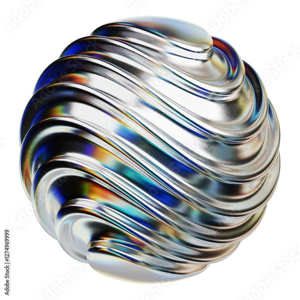 Fototapeta chrome abstract shape 3d icon isolated on the transparent background
