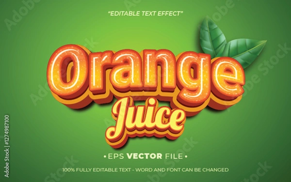 Fototapeta Orange Juice 3d Editable text effect vector realistic