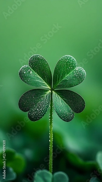 Obraz Four-leaf clover, dew, green background, luck