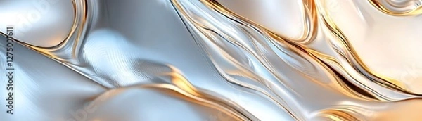 Obraz An abstract composition featuring smooth curves and dynamic waves of metallic hues, creating a visually striking texture ideal for background use or design elements.