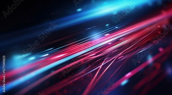 Fototapeta Abstract speed, light trails, dark background, technology concept