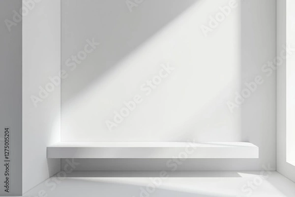 Fototapeta Minimalist white room sunlight shelf display