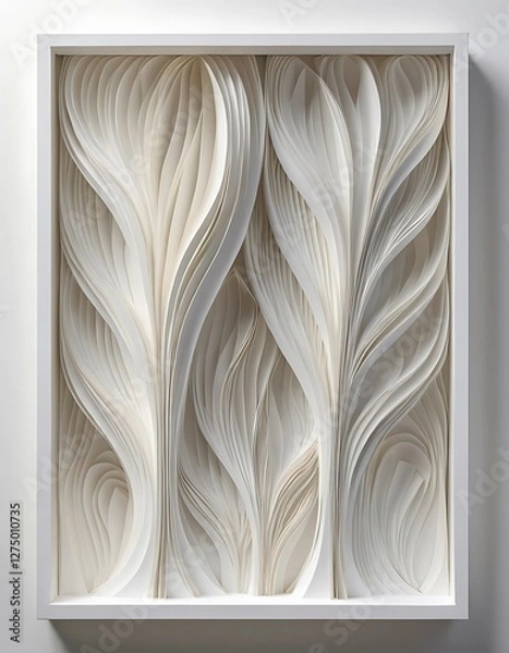 Fototapeta Elegant Paper Sculpture with Curving Forms in a Shadow Box Frame