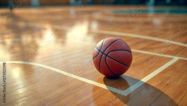 Obraz Close-up basketball on court with reflection