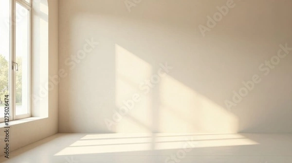 Fototapeta Empty Room with Sunlight Streaming Through Window, Perfect for Interior Design Mockups
