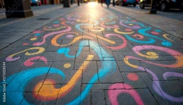 Obraz Colorful Chalk Drawing on City Pavement
