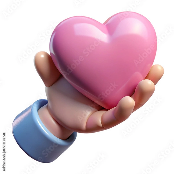 Fototapeta hand holding a red heart 3d render isolated on transparent transparent background