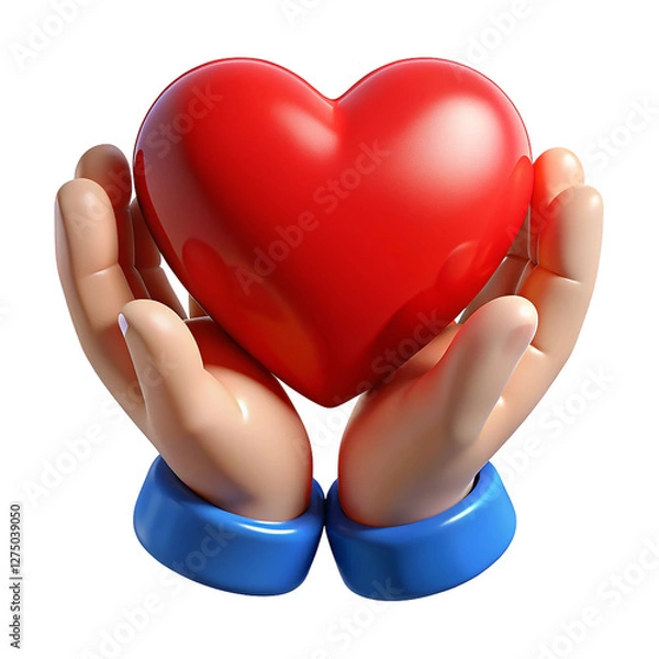 Fototapeta hand holding a red heart 3d render isolated on transparent transparent background