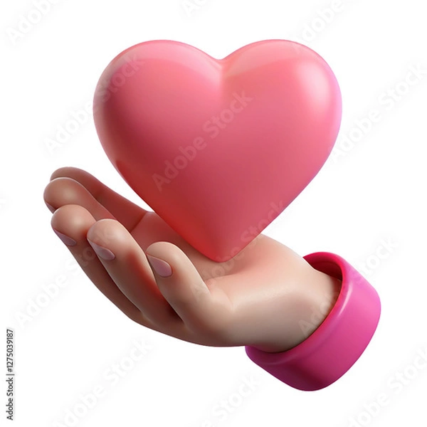 Fototapeta hand holding a red heart 3d render isolated on transparent transparent background