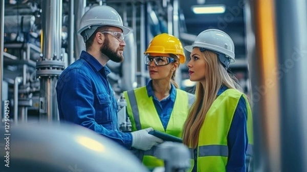 Fototapeta Industrial Teamwork: Engineers Collaborating on a Project
