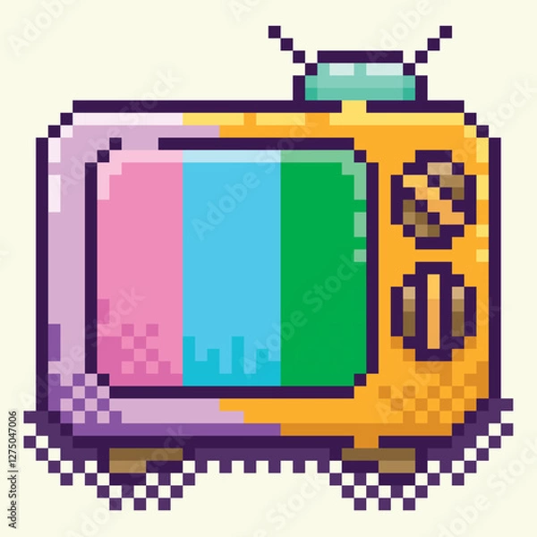 Obraz pixel art, 80s television, editable vector, vector, old tv, editable pixel art.