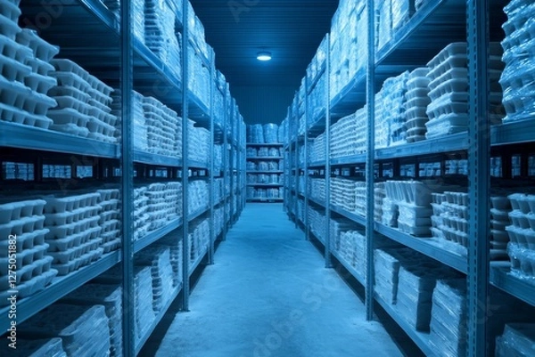 Obraz Cool Storage Warehouse Aisles with Packed Shelves