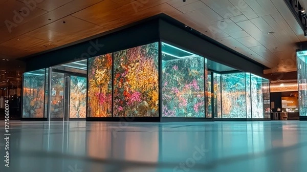 Fototapeta Illuminated Floral Glass Panels  Modern Interior Design  Public Space  Exhibition