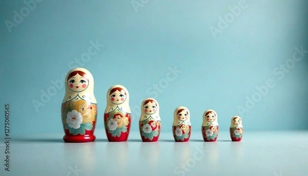 Obraz Colorful Wooden Nesting Dolls with Floral Designs