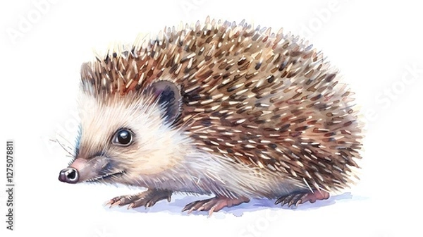 Fototapeta Cute hedgehog illustration in a hand-drawn watercolor technique with pastel tones, depicted in a fun, textured crayon style, set against a simple white background. 8k UHD, suitable for high-quality 
