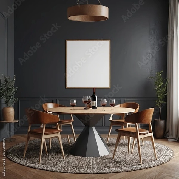 Fototapeta Modern Dining Room Interior with Blank Frame Mockup
