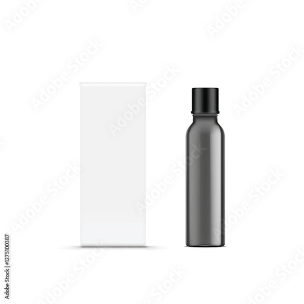 Fototapeta Blank Cosmetic Glass Jar with Silver Lid and Box Mockup. Vector