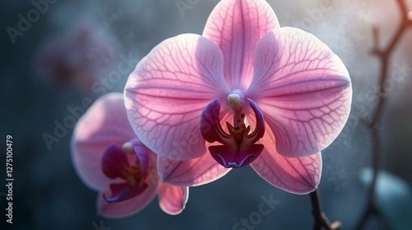 Fototapeta A close-up of an exotic orchid surrounded by a light mist