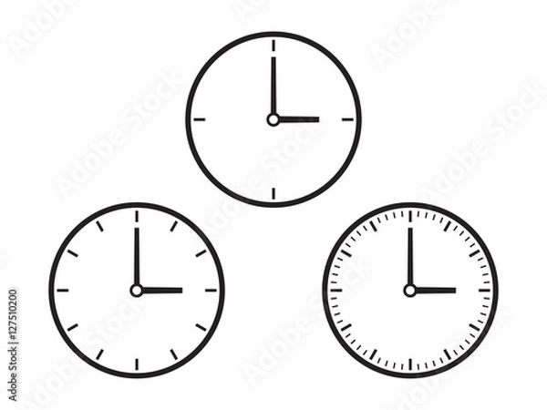 Fototapeta Three simple clock dials, grayscale on white background
