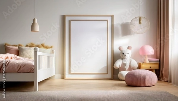 Fototapeta Warm and Vibrant 3D Render of a Whimsical Girls Bedroom A Glimpse into a Colorful Dreamland, Embracing Playfulness and Creativity.