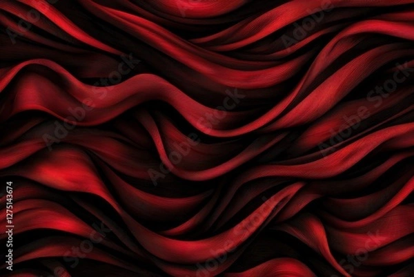 Obraz Flowing Red Waves on a Dark Background in Abstract Design