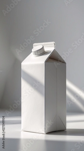 Fototapeta Simple empty milk carton on clean white surface for product branding mockups and packaging design ideas Stock Photo Presentation