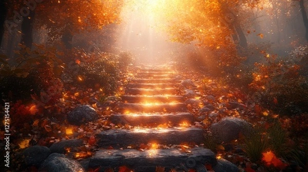 Fototapeta Autumn steps in a magical forest
