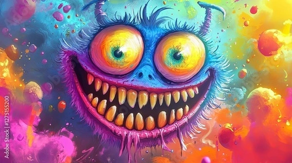 Fototapeta A Colorful Grotesque Monster With A Wide Grin