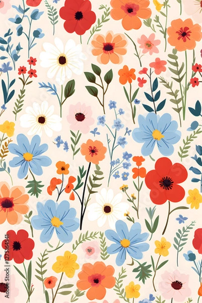 Fototapeta Summer flowers ditsy pattern abstract graphic poster background