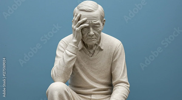 Fototapeta 悩むアジア人男性像・カラー背景