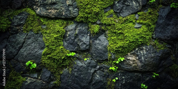 Fototapeta A close-up of a damp moss-covered wall