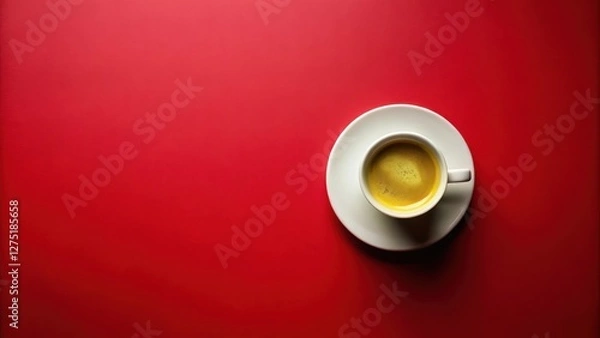 Fototapeta Aromatic Espresso in a White Cup on Vibrant Red Background, Perfect for Relaxation and Energy