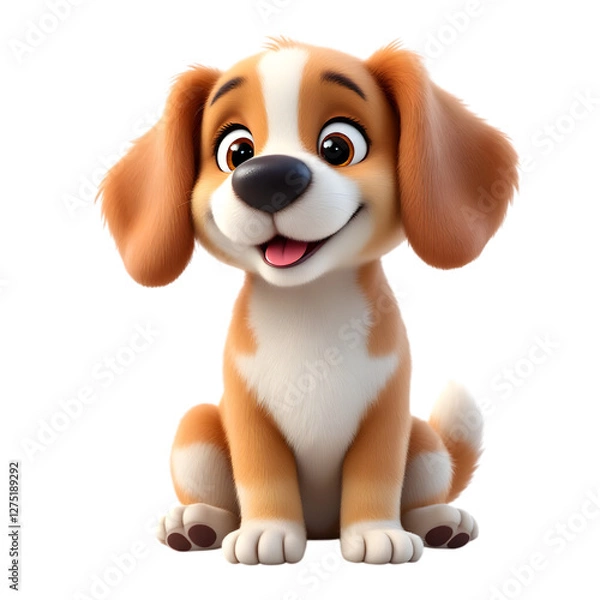 Fototapeta Adorable Cartoon Dog with Big Eyes and a Sweet Smile on a Black Background