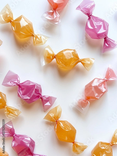 Obraz Wrapped candy laying on white background